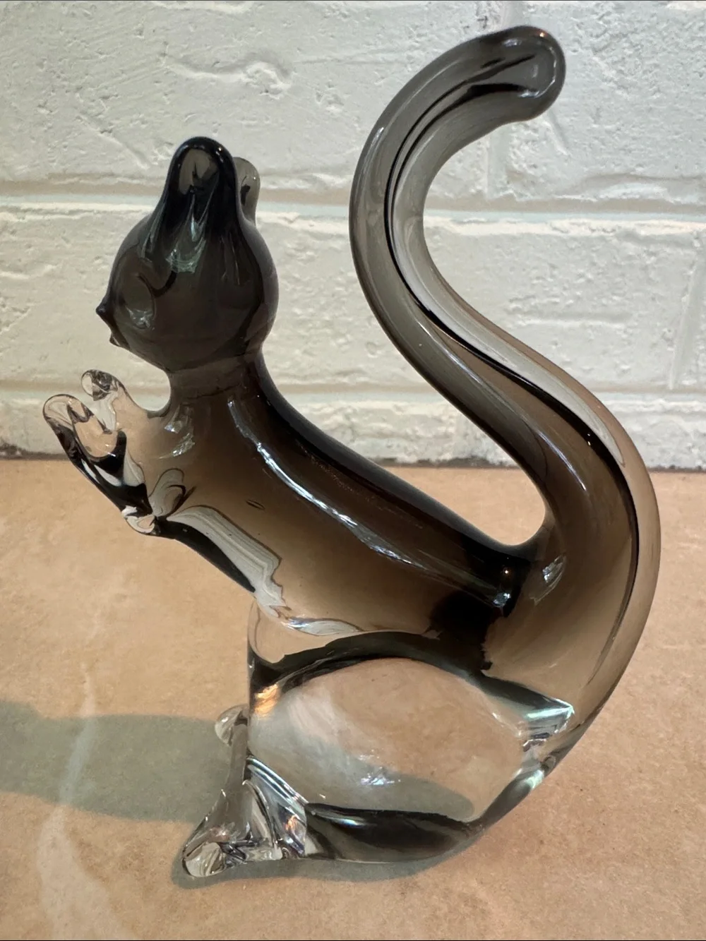 Murano Black and Clear Glass Squirrel Figurine Made In Italy 5.75” tall